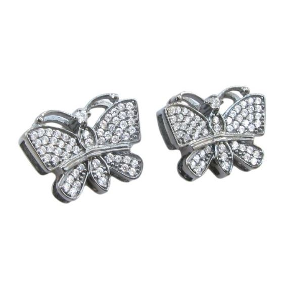 Womens .925 sterling silver Black and white butterfly earring 3 MLCZ271 4mm thick and 15mm wide Size