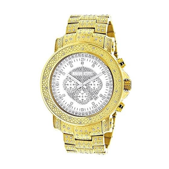 Iced Out Mens Diamond Chronograph Watch Yellow Gold Plated 2ct by Luxurman 1