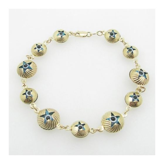Ladies 10K Solid Yellow Gold evil eye striped star bracelet Length - 7.25 inches Width - 11mm 1