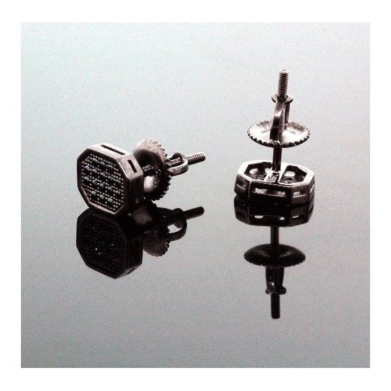 .925 Sterling Silver Black Octagon Black Onyx Crystal Micro Pave Unisex Mens Stud Earrings 10mm 3
