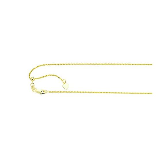 10K 22 inch long Yellow Gold 1.0mm wide Diamond Cut Adjustable Wheat Chain with Lobster Clasp FJ-1AR