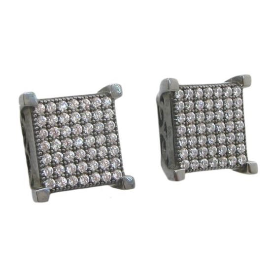 Mens .925 sterling silver Black and white 8 row square earring MLCZ34 5mm thick and 10mm wide Size 1