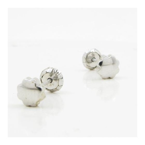 14K White gold Plain flower stud earrings for Children/Kids web158 3