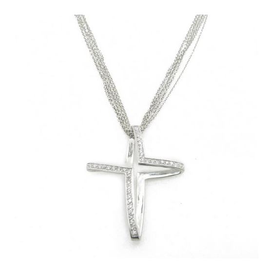 "Ladies .925 Italian Sterling Silver Opened Designer Cross 16"" Chain Length (Pendant L-1.92in
