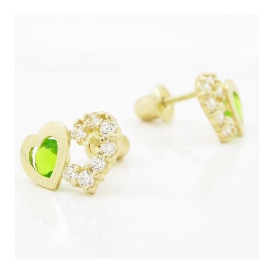 14K Yellow gold Dual heart cz stud earrings for Children/Kids web290 3