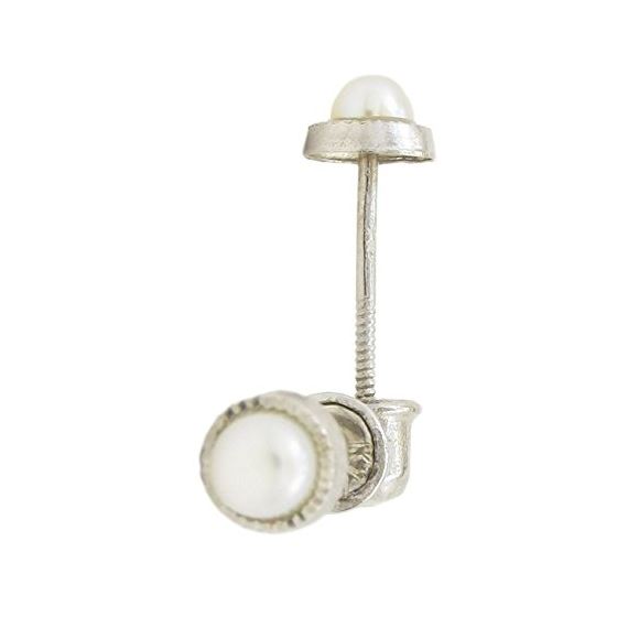14K White gold Round pearl stud earrings for Children/Kids web519 1
