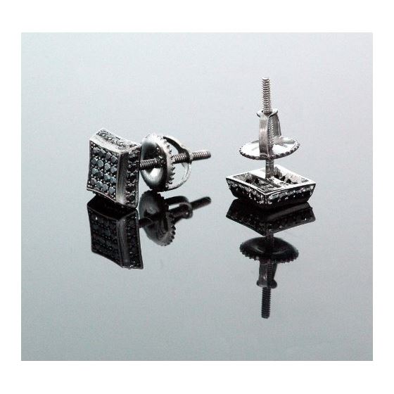 .925 Sterling Silver Black Square Black Onyx Crystal Micro Pave Unisex Mens Stud Earrings 9mm 3