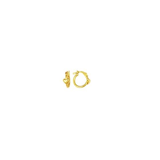 14K Yellow Gold Shiny Hoop Earring with Small Heart