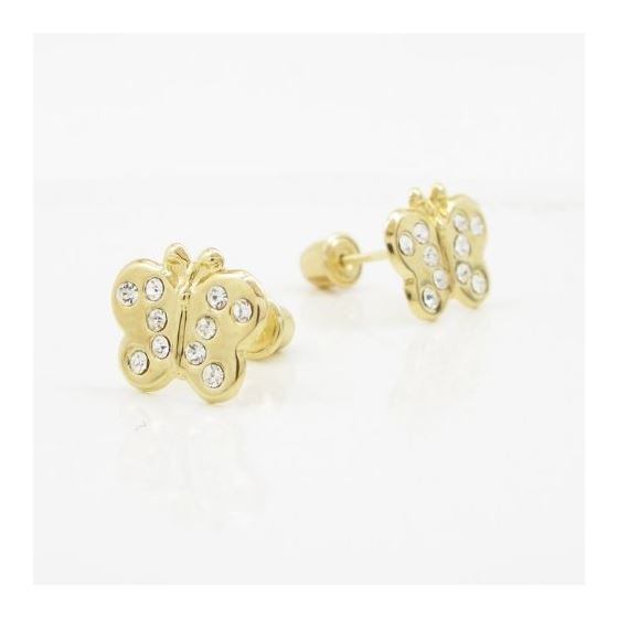 14K Yellow gold Thin butterfly cz stud earrings for Children/Kids web418 3