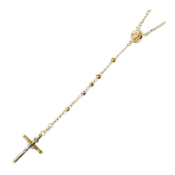 14K 3 TONE Gold HOLLOW ROSARY Chain - 28 Inches Long 3.9MM Wide 1