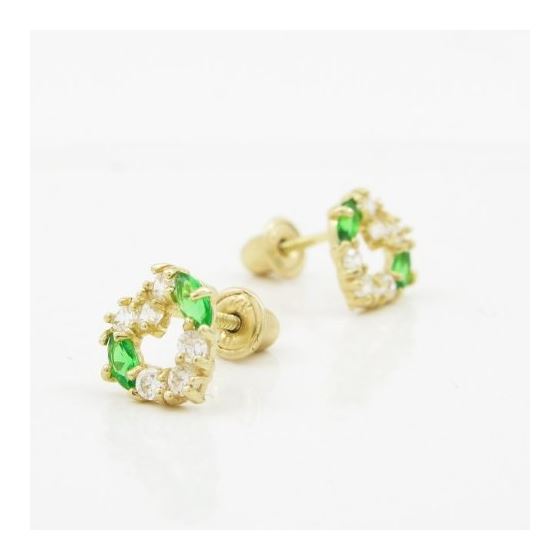 14K Yellow gold Heart fancy cz stud earrings for Children/Kids web432 3