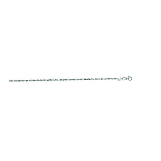 14K White Gold 2.25mm wide Shiny Solid Diamond Cut Royal Rope Chain with Lobster Clasp