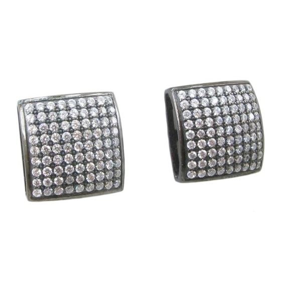 Mens .925 sterling silver White and black 9 row square earring MLCZ106 5mm thick and 11mm wide Size 