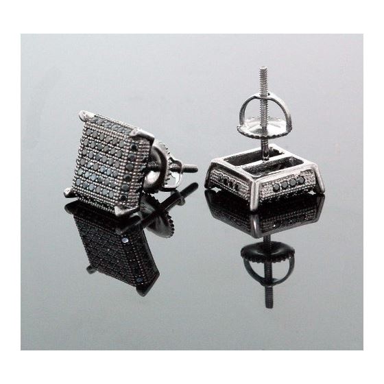 .925 Sterling Silver Black Square Black Onyx Crystal Micro Pave Unisex Mens Stud Earrings 10mm 3