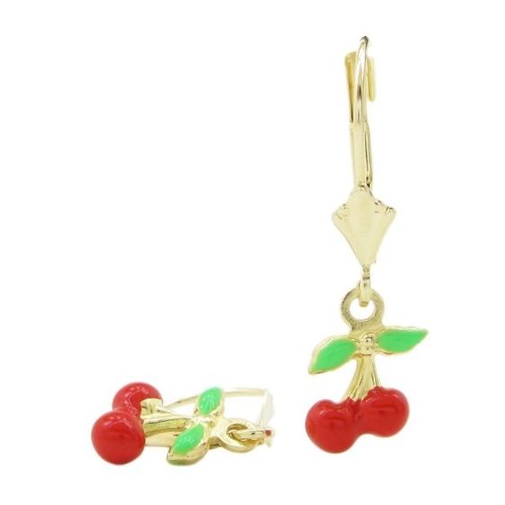14K Yellow gold Cherry chandelier earrings for Children/Kids web527 1