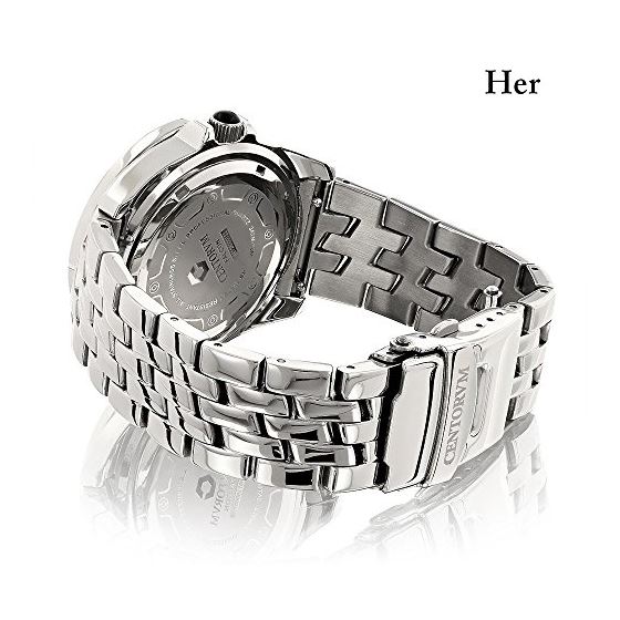 Centorum Matching His and Hers Genuine Diamond Watch Set 1ct Chronograph 3