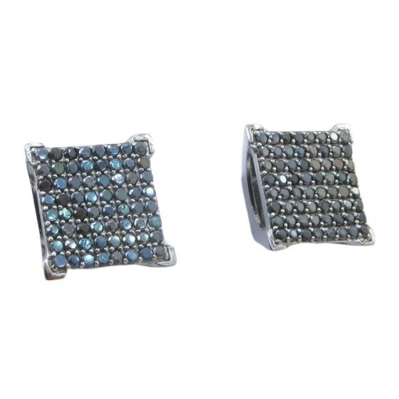 Mens .925 sterling silver Black 8 row square earring MLCZ35 5mm thick and 10mm wide Size 1