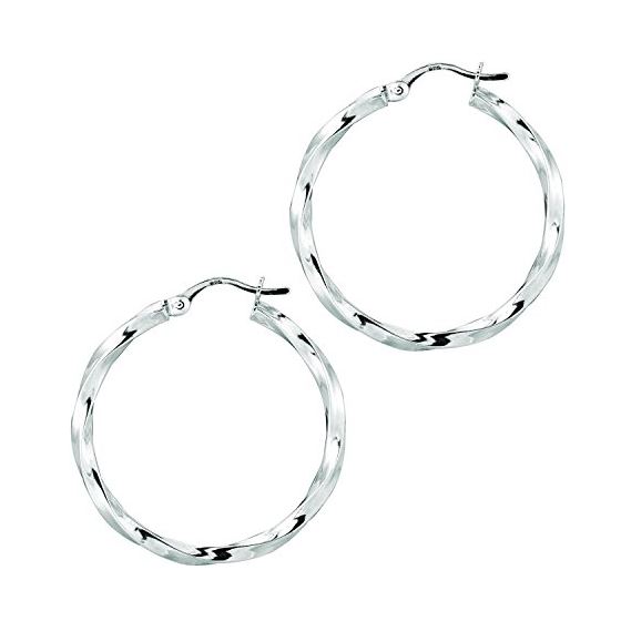 Ladies White Rhodium Silver Twisted Hoop Earring AGE529