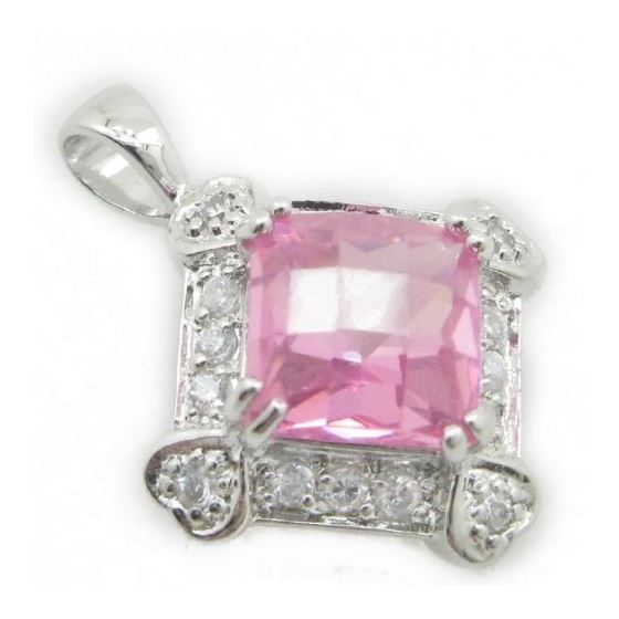 Ladies .925 Italian Sterling Silver fancy pendant with pink stone Length - 23mm Width - 17mm 3