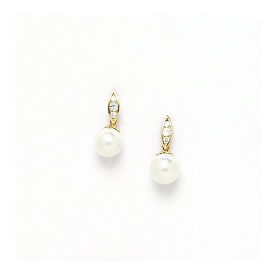 14K Yellow Gold genuine pearl and cz earrings screw back Size: Actual Image