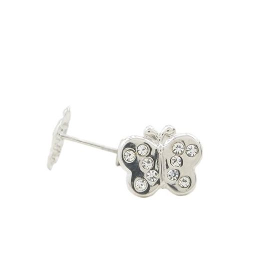 14K White gold Thin butterfly cz stud earrings for Children/Kids web413 1