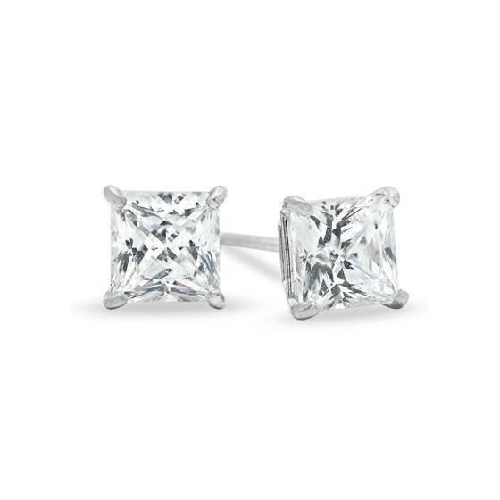 Unisex 14K White Gold 4mm Square Cut Basket Screw Back Earrings Free Box 87-26 Size unisex