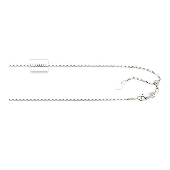 14K White Gold 0.85mm wide Diamond Cut Adjustable Box Chain with Lobster Clasp 1