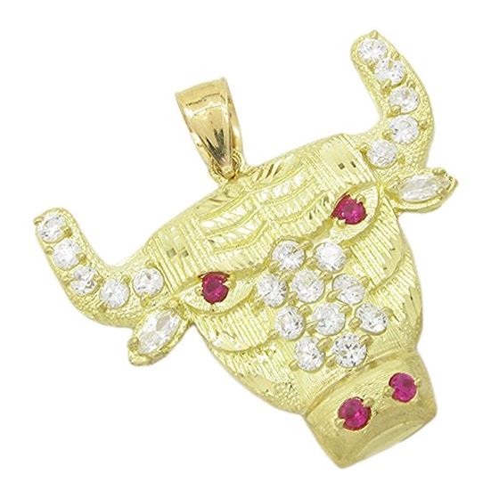 Mens 10k Yellow gold Red and white gemstone cow head charm EGP24 1