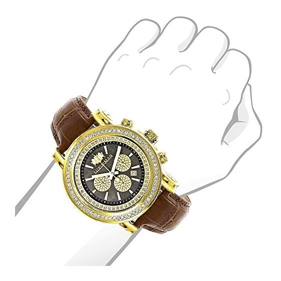 Mens Luxurman Escalade Large Real Diamond Bezel Watch 2.5ct Yellow Gold Plated 3
