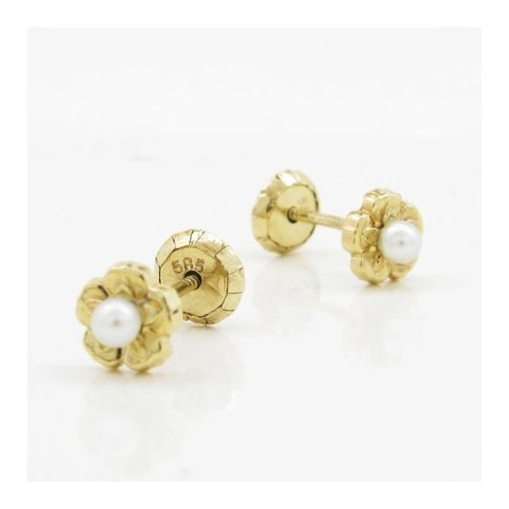 14K Yellow gold Flower pearl stud earrings for Children/Kids web214 3