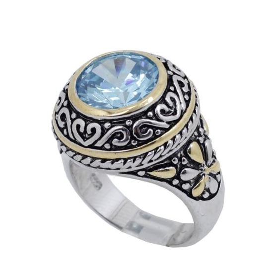 "Ladies .925 Italian Sterling Silver Baby blue synthetic gemstone ring SAR47 6