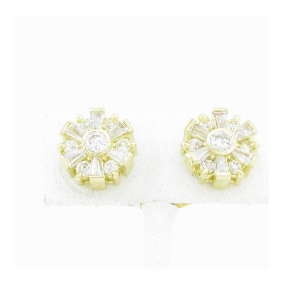 Womens 10k Yellow gold Fancy round white cz stud earring ELMI30 3