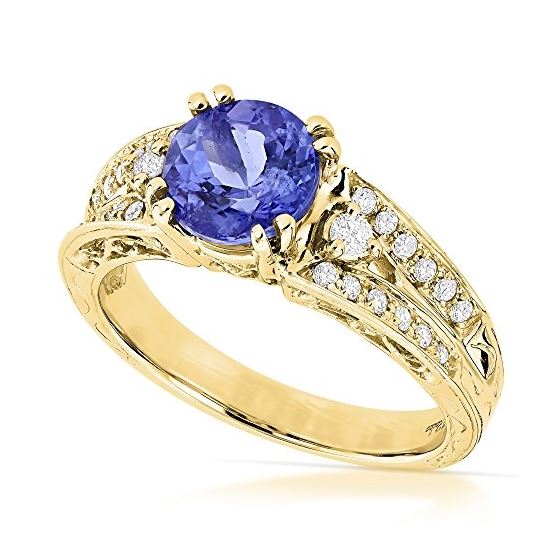 14K Natural Diamond Tanzanite Engagement Ring For