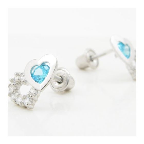 14K White gold Dual heart cz stud earrings for Children/Kids web300 3