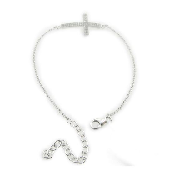 Ladies .925 Italian Sterling Silver white bracelet with cross Length - 9 inches ( cross - 24mm ) 3