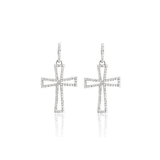 14K Natural Pave Set 0.5 Ctw Diamond Cross Earring