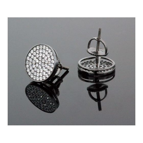 .925 Sterling Silver Black Circle White Crystal Micro Pave Unisex Mens Stud Earrings 8mm 3