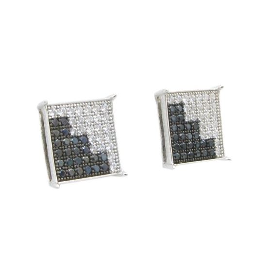 Mens .925 sterling silver White and black 7 row square earring MLCZ19 2mm thick and 10mm wide Size 1