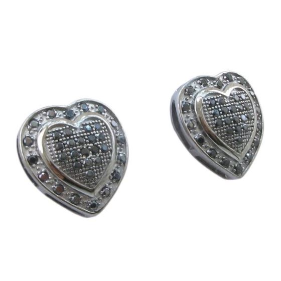 Womens .925 sterling silver Black heart earring 10 MLCZ313 5mm thick and 12mm wide Size 1