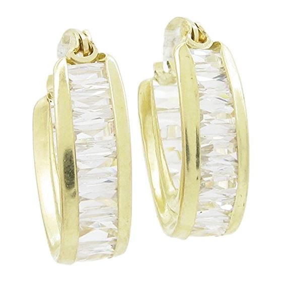 Womens 10k Yellow gold White cz hoop earring ELMI10 1