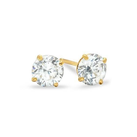 Unisex 14K Solid Yellow Gold 5mm Round CZ Stud Earrings Brand New Free Box 38-6Y Size unisex