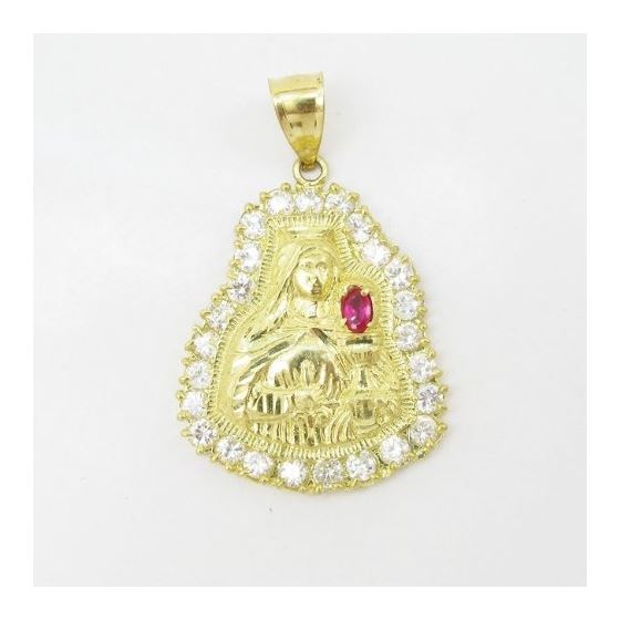 Mens 10k Yellow gold Red and white gemstone mary charm EGP73 3