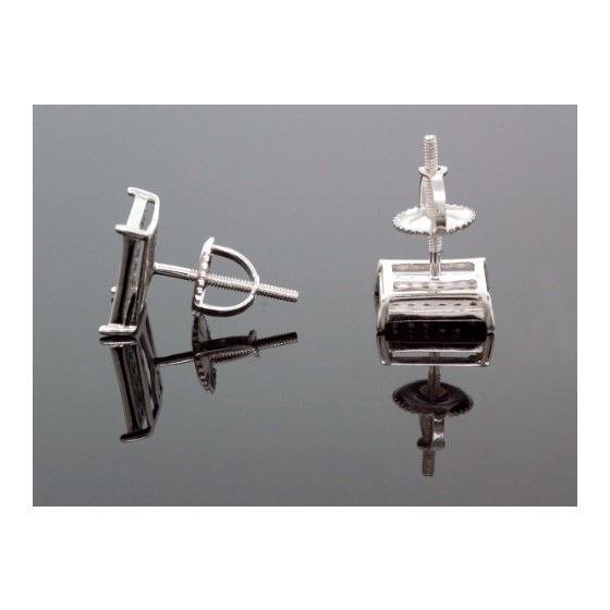 .925 Sterling Silver White Square Black Onyx and White Crystal Micro Pave Unisex Mens Stud Earrings 