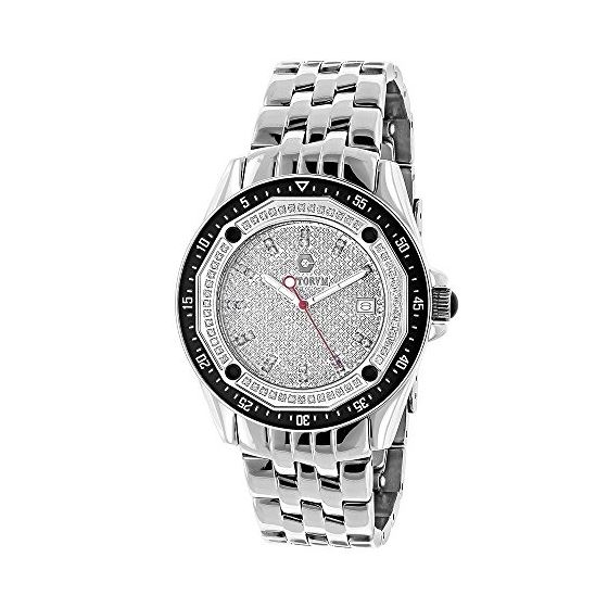 Centorum Mens Real Diamond Watch 0.5ct Midsize Falcon Stainless Steel Band 1