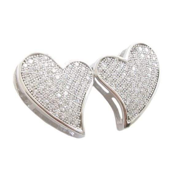 Womens .925 sterling silver White heart earring 4mm thick and 13mm wide Size 1