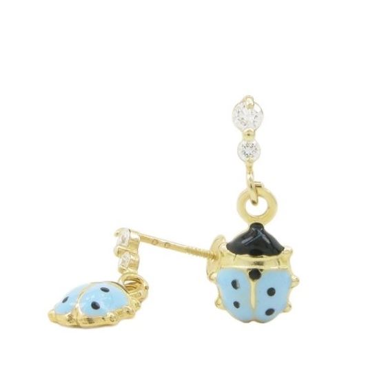 14K Yellow gold Bettle cz chandelier earrings for Children/Kids web496 1