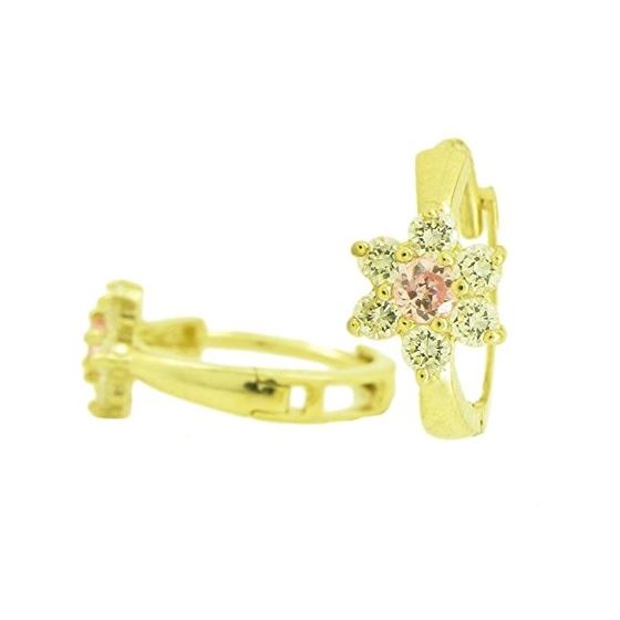 14K Yellow gold Flower cz hoop earrings for Children/Kids web263 1