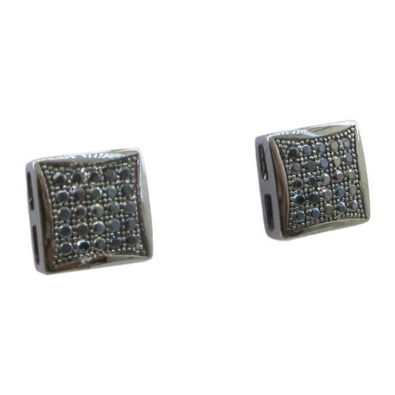 Mens .925 sterling silver Black 5 row square earring MLCZ175 3mm thick and 8mm wide Size 1