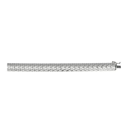 Sterling Silver 11.2 mm Wide Diamond Cut Textured Flat Domed Diamond Imprint Bracelet 7 1/4 Inch Lon