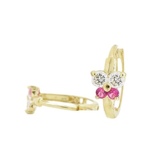 14K Yellow gold Butterfly cz hoop earrings for Children/Kids web321 1